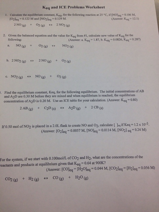 Solved Keq and ICE Problems Worksheet Calculate the | Chegg.com