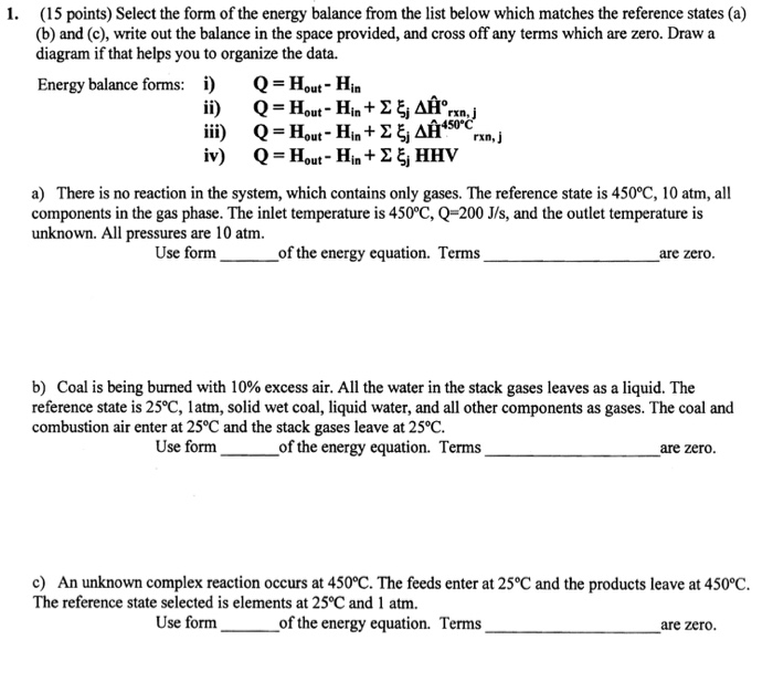 Solved Select The Form Of The Energy Balance From The Lis Chegg Com