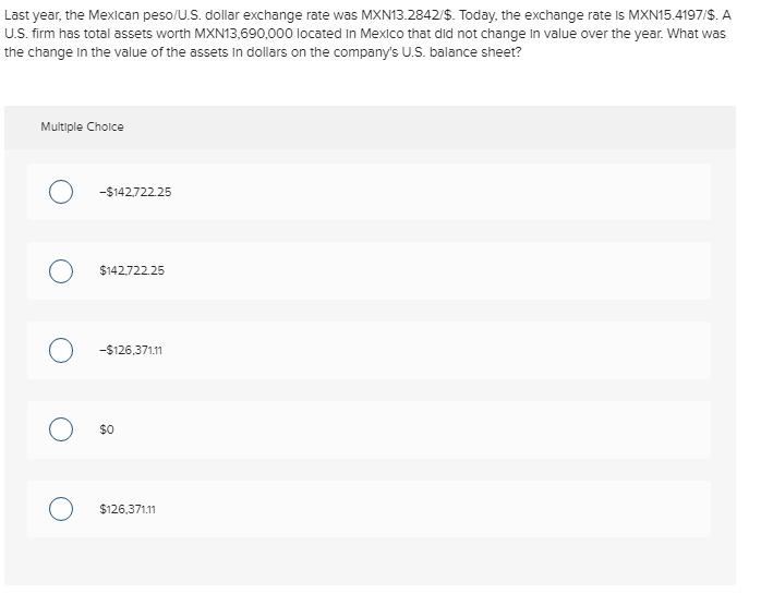 Solved Last Year The Mexican Peso U S Dollar Exchange R Mexican Peso U S Dollar Exchange