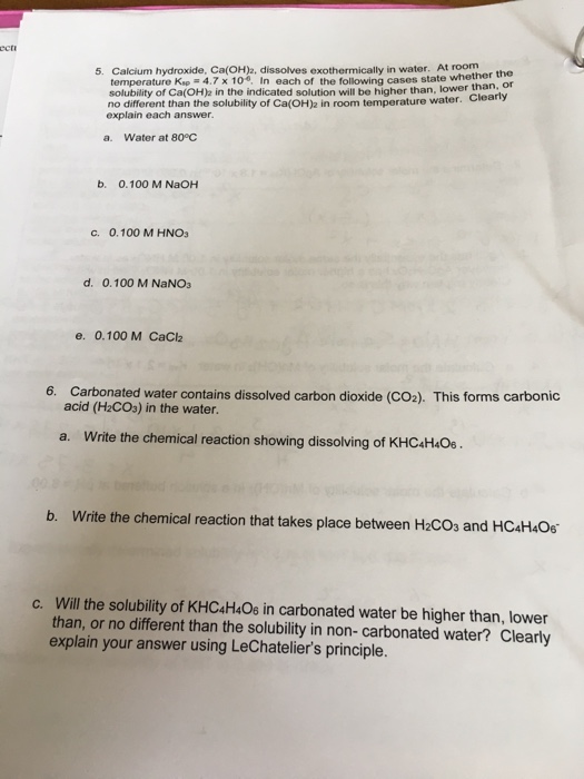 Solved Calcium Hydroxide Ca Oh 2 Dissolves Exothermica