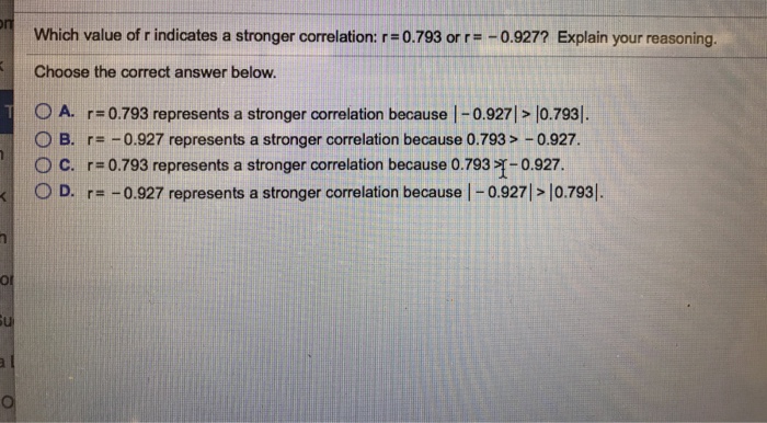 Solved Which Value Of R Indicates A Stronger Correlation: | Chegg.com