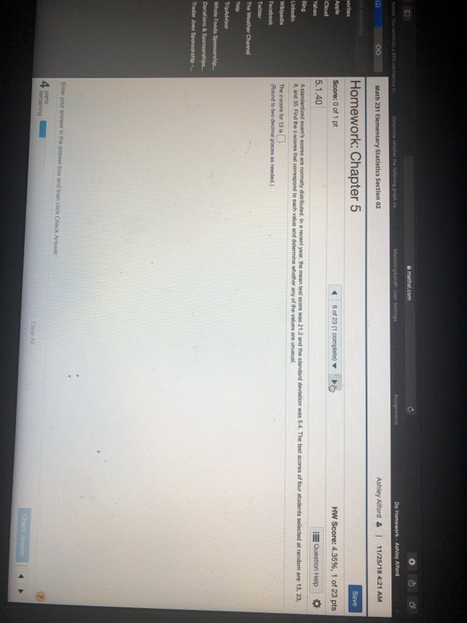 Ashley Alford & 1 11/25/18 4:21 AM Homework: Chapter5 Score: 0 of 1 pt 5.1.40 My Score: 4.35%, 1 of 23 pts alue and delermine whether Round to two decimal places as needed) The Weather Channel TripAdvisor Whale Foods Sponsorship... Denations & Sponsorships Trader Joes Sponsorship