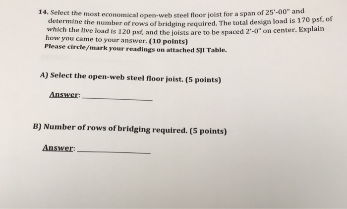 Solved 14 Select The Most Economical Open Web Steel Floo