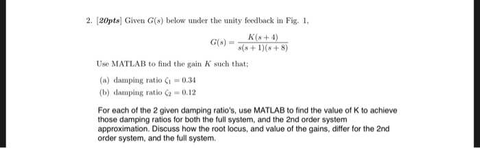 Solved 2 pts Given G S Below Under The Unity Feedba Chegg Com