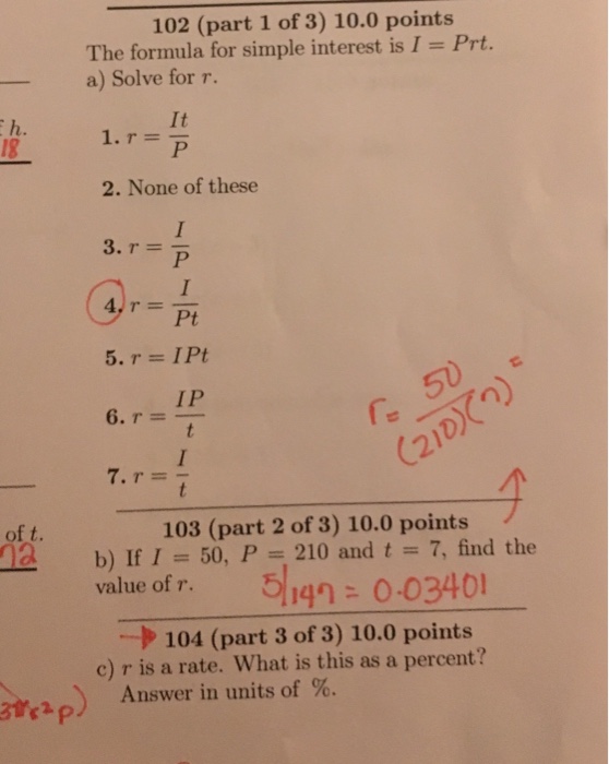 Solved The Formula For Simple Interest Is I Prt A Sol Chegg Com