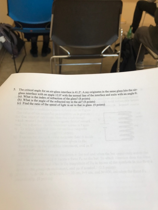 Solved 5 The Critical Angle For An Air Glass A Ray Origi