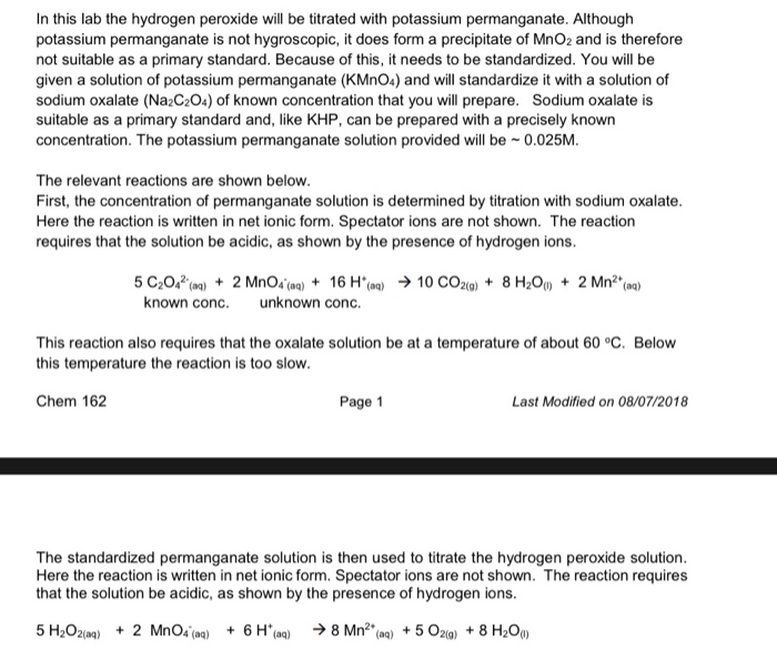 Solved To Prepre Standard Solution Of Sodium Oxelate Chegg Com