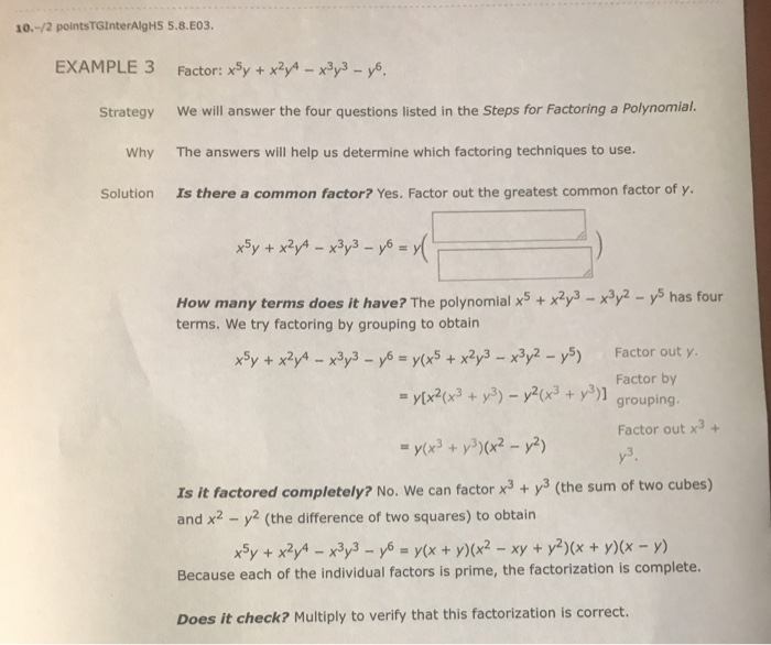 Solved 10 2 Pointstginteralghs 5 8 E03 Example 3 Factor Chegg Com