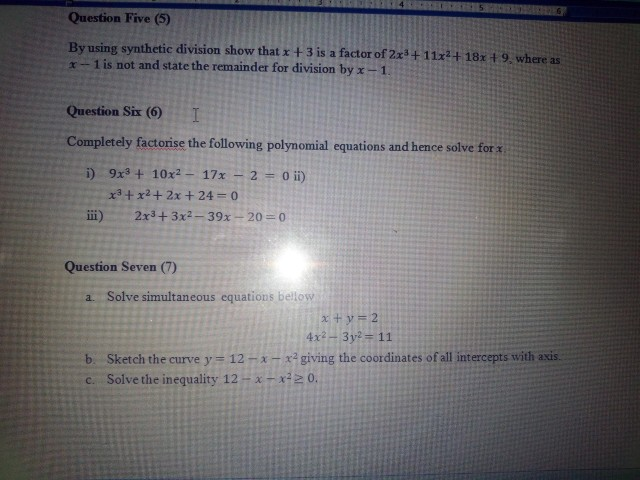 Solved Question Five 5 By Using Synthetic Division Show Chegg Com