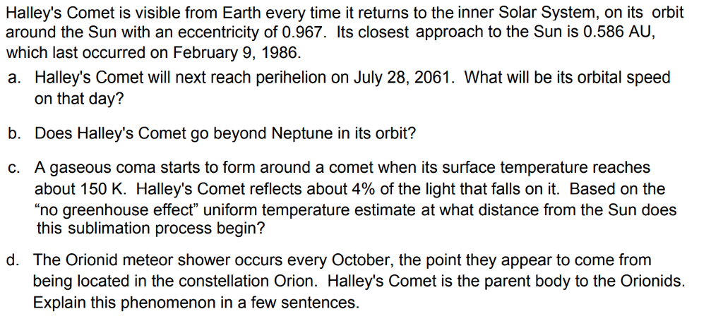 Solved Halleys Comet Is Visible From Earth Every Time It