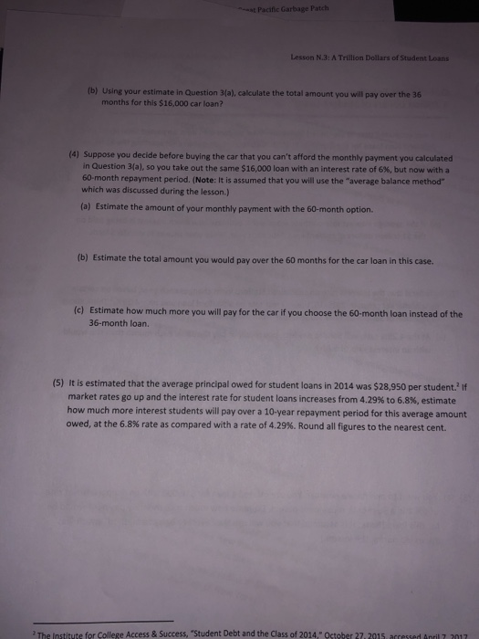 Solved Lesson N 3 A Trillion Dollars Of Student Loans Ou Chegg Com