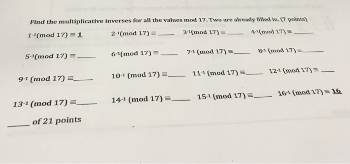 Solved Find The Multiplicative Inverses For All The Value