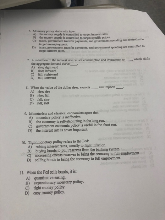 Solved 6 Monetary Policy Deals With How A The Money Su - monetary policy deals with how a the !   money supply is controlled to