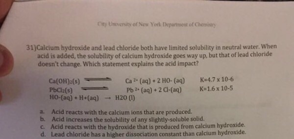 Solved Calcium Hydroxide And Lead Chloride Both Have Limited Chegg Com