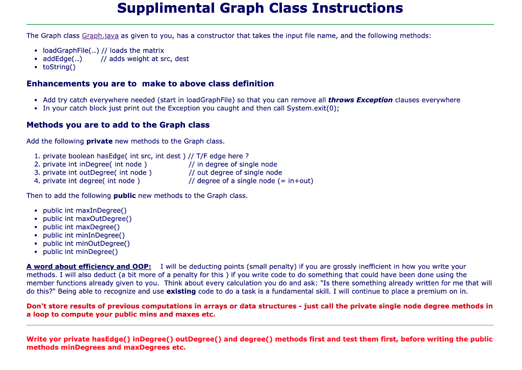 Supplimental Graph Class Instructions The Graph class Graph.java as given to you, has a constructor that takes the input file