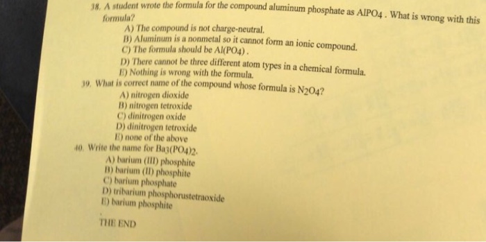 Solved 18. A Student Wrote The Formula For The Compound A