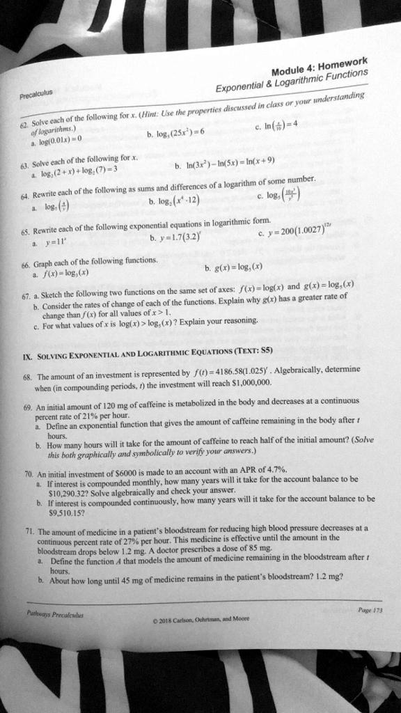 Unit 7: exponential and logarithmic functions homework 7 answers picture