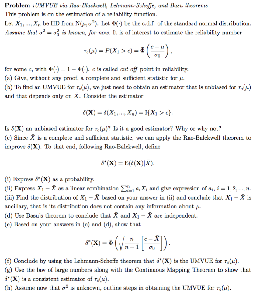 Solved Problem Umvue Via Rao Blackwell Lehmann Scheffe Chegg Com