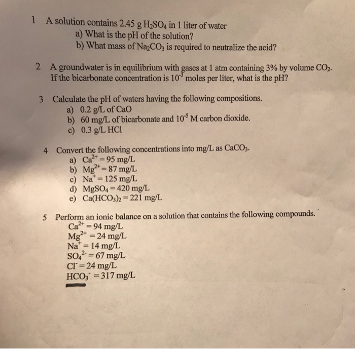 Solved 1 A Solution Contains 2 45 G H2so4 In 1 Liter Of W Chegg Com