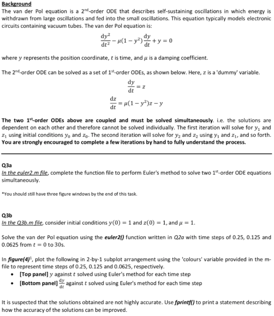 Solved Ac Un Van Der Pol Equation 2nd Order Ode Describes Self Sustaining Oscillations Energy Wit Q