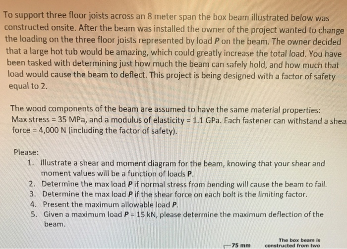 Solved To Support Three Floor Joists Across An 8 Meter Sp