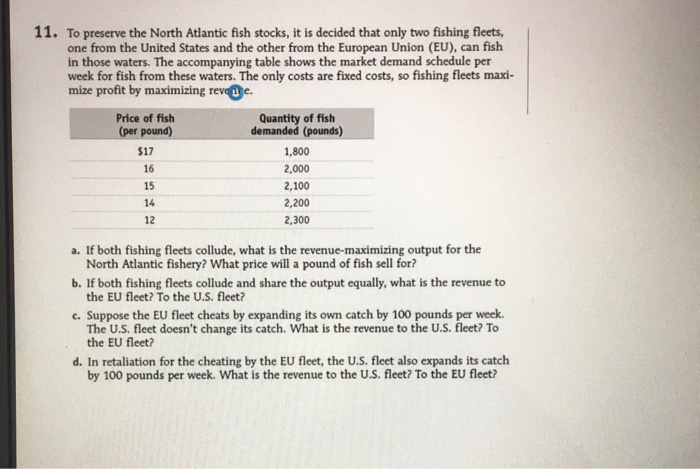 Solved: 11. To Preserve The North Atlantic Fish Stocks, It ...