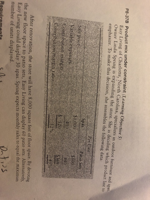 Solved P8 37b Product Mix Under Constraint Learning Obje