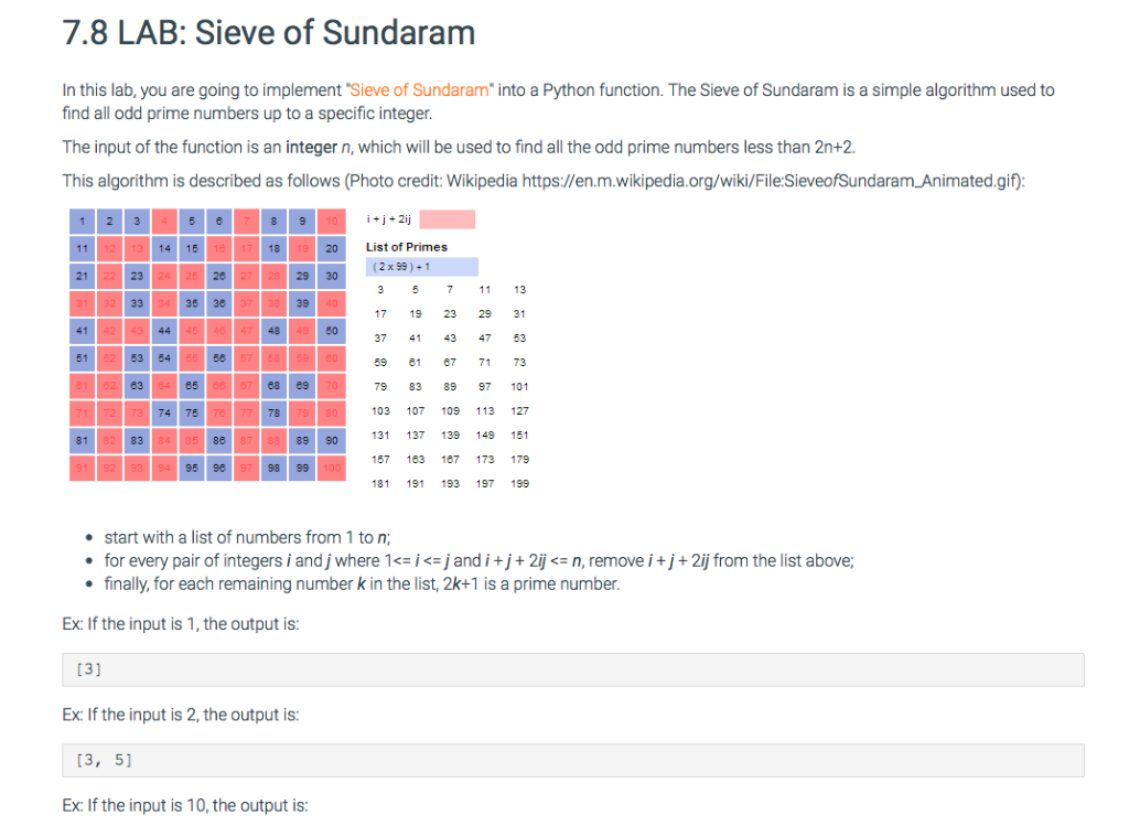 Solved python 7.8 LAB Sieve Of Sundaram In This Lab, Yo...