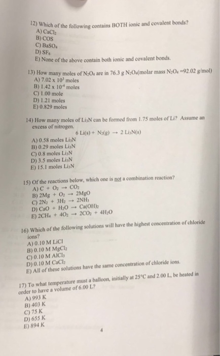 Solved Which Following Contains Both Ionic And Covalent | Chegg.com
