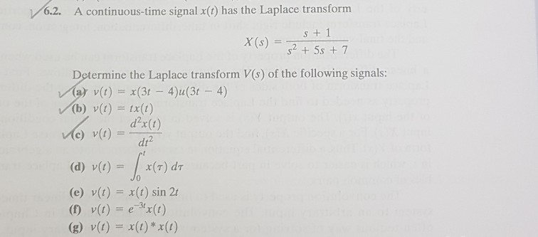 Solved 6 2 A Continuous Time Signal X T Has The Laplace Chegg Com