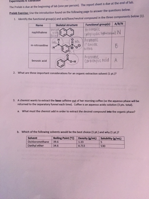 Solved Experiments 4 Extraction The Prelab Is Due At The Chegg Com