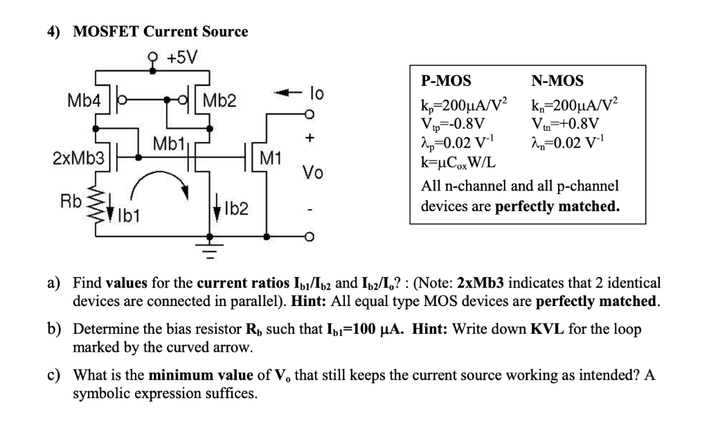 4 Mosfet Current Source 5v P Mos N Mos Lo Mb4 Mb Chegg Com