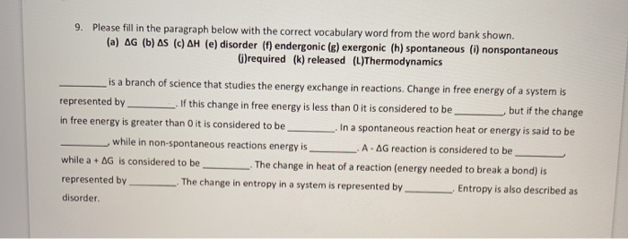 Solved Please Fill In The Paragraph Below With The Correc Chegg Com