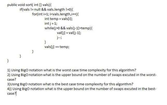 Solved Public Void Sort Int L Vals I If Vals Null Chegg Com