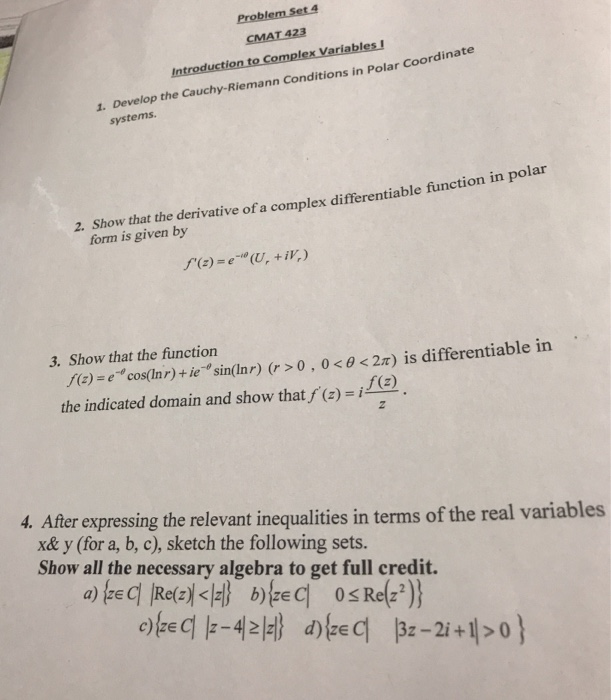 Solved Cmat 423 Les I Y Riemann Conditions In Polar Coord Chegg Com
