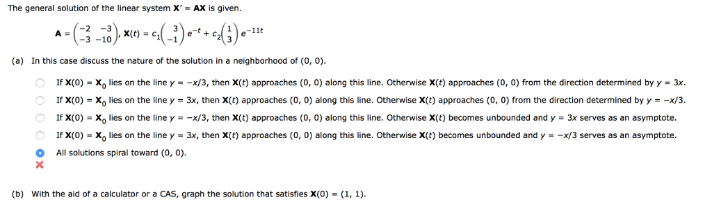 Solved The General Solution Of The Linear System X Ax Chegg Com