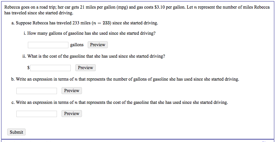 Solved Rebecca Goes On A Road Trip Her Car Gets 21 Miles Rebecca Goes On A Road Trip Her Car Gets 21 Miles Per Gallon Mpg