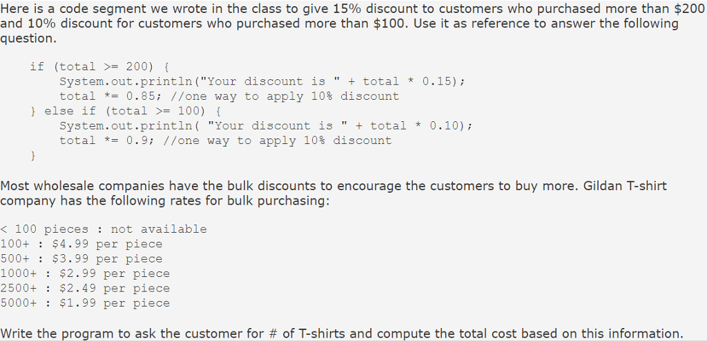 Solved Here is a code segment we wrote in the class to give ...