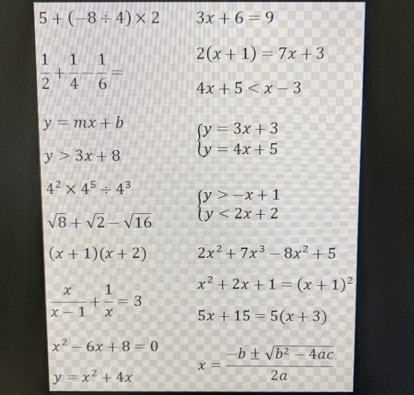 7x 4 4 13. X 1 5 5 X 2 +3x/4. (8*X+7)^2*(4*X+3)*(X+1)=9/2. -7x+2=3x-1. 2x(x2+8x-3).