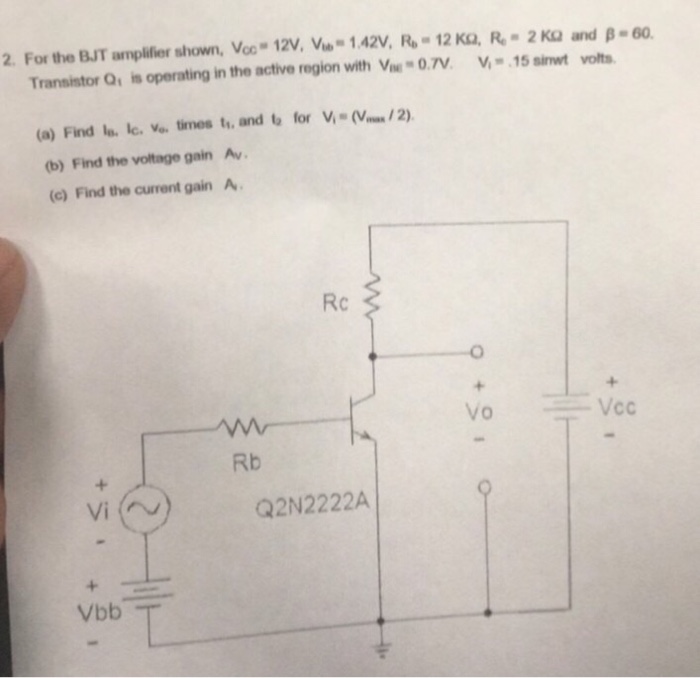 Solved For The Bjt Amplifier Shown V Cc 12v V 1 42v Chegg Com