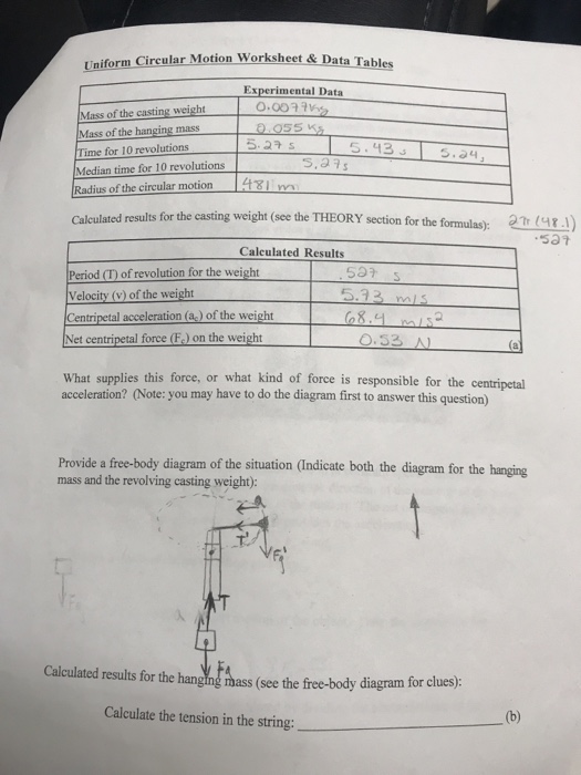 Solved Uniform Cireular Motion Worksheet Data Tables Ex Chegg Com