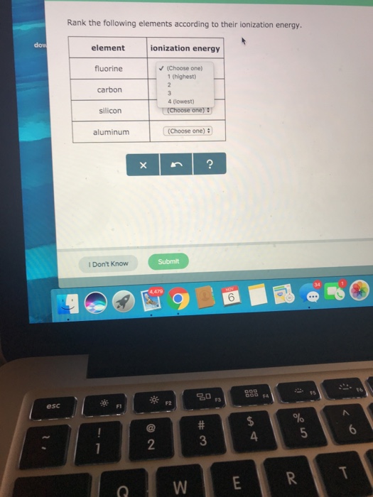 Solved Rank The Following Elements According To Their Ion