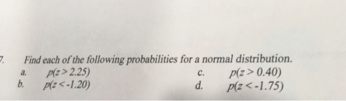 Solved Find Each Of The Following Probabilities For A Nor Chegg Com