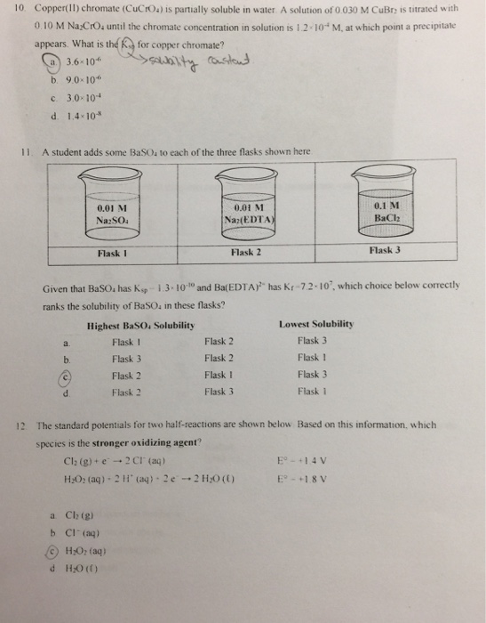 Solved Copper Ii Chromate Cucro 4 Is Partially Soluble In Chegg Com
