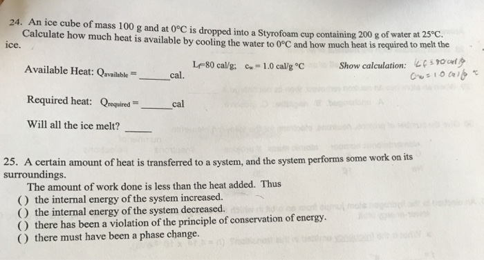 Solved IP A 35−g ice cube at 0.0∘C is added to 120 g of