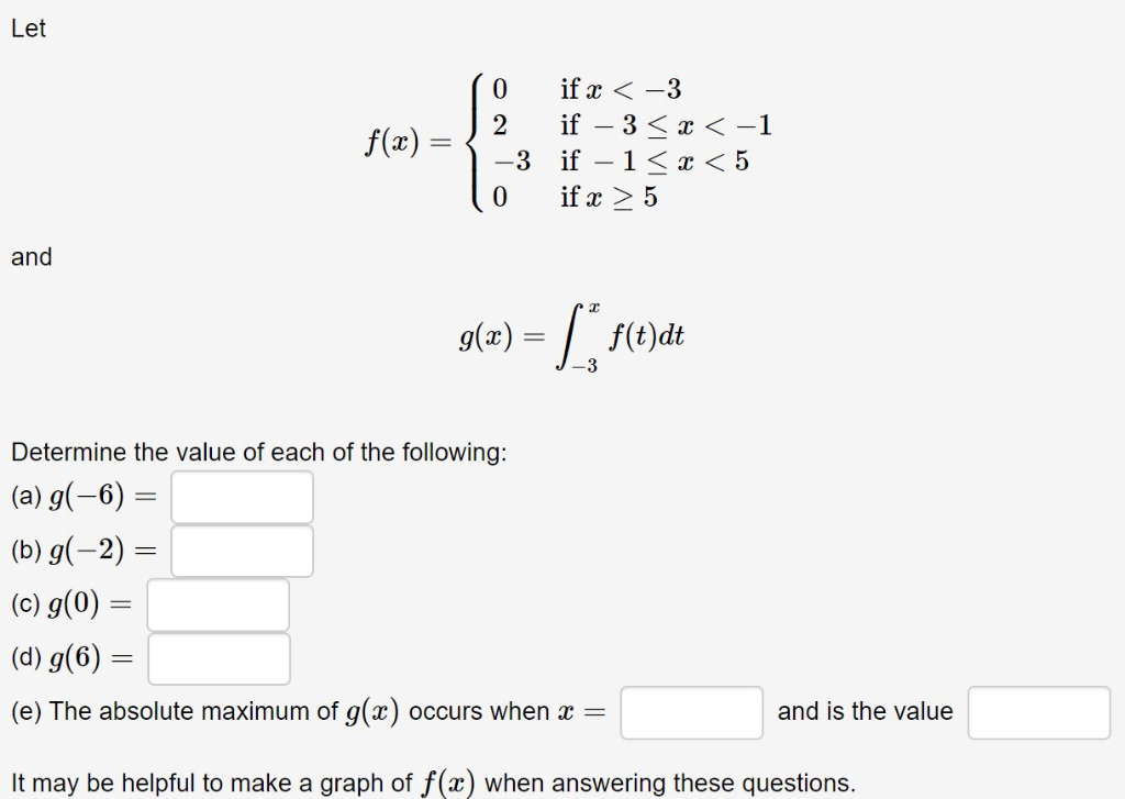 Solved Let F X If R 5 0 And G F T Dt Determine The Va Chegg Com