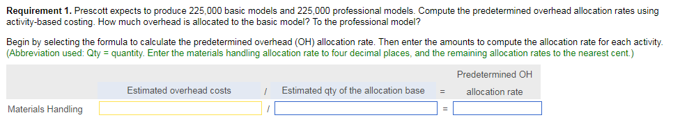 Solved Requirement 1. Prescott Expects To Produce 225,000