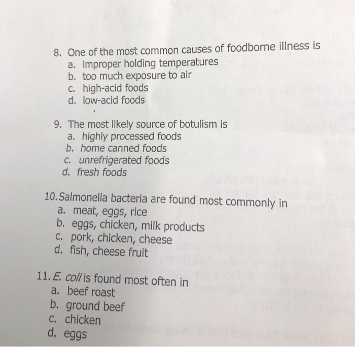 Solved 8 One Of The Most Common Causes Of Foodborne Illn Chegg Com