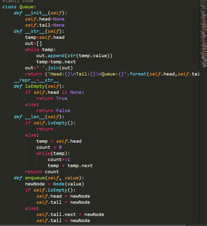 class Queue: def_init_(self): self.head-None self.tail-None def_str(self): temp-self.head out- while temp: out.append (str(te