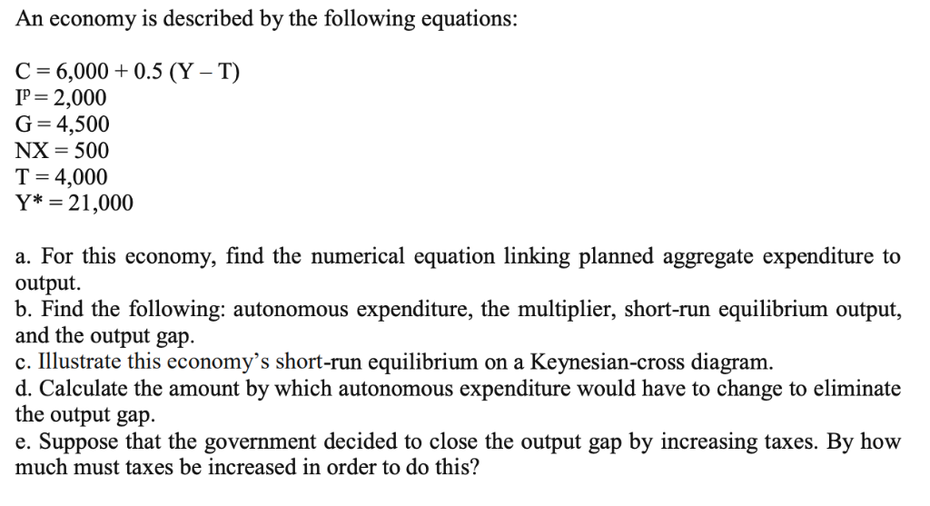 An Economy Is Described By The Following Equations Chegg Com